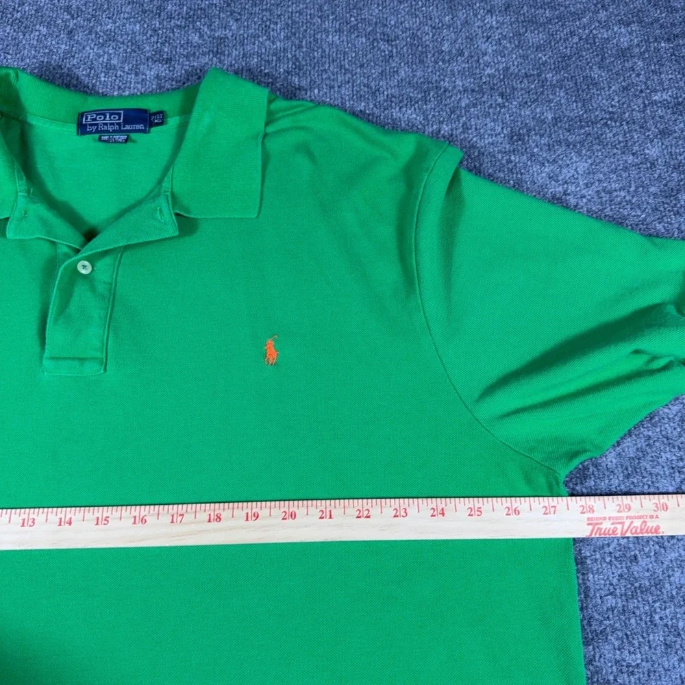 Polo Ralph Lauren Mens 2XLT Tall Green Short Sleeve Pique Polo Orange Pony Logo